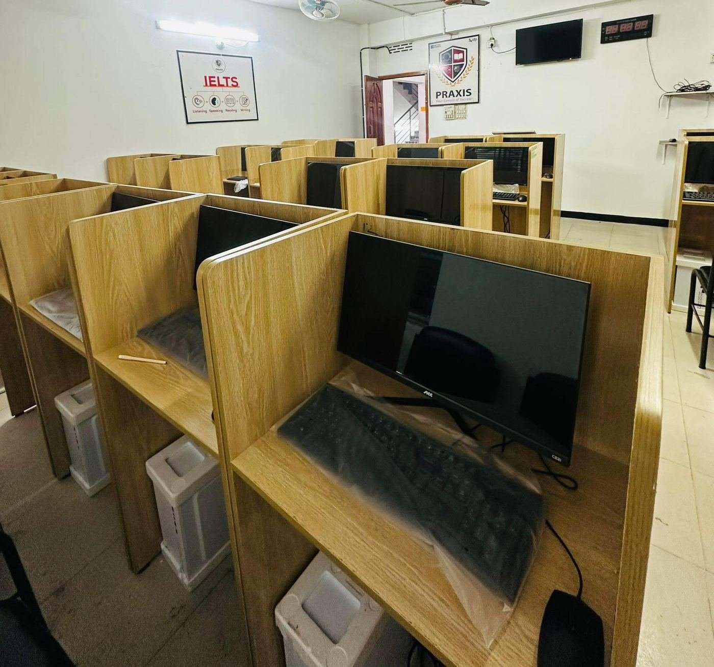The Praxis computer lab with individual test booths