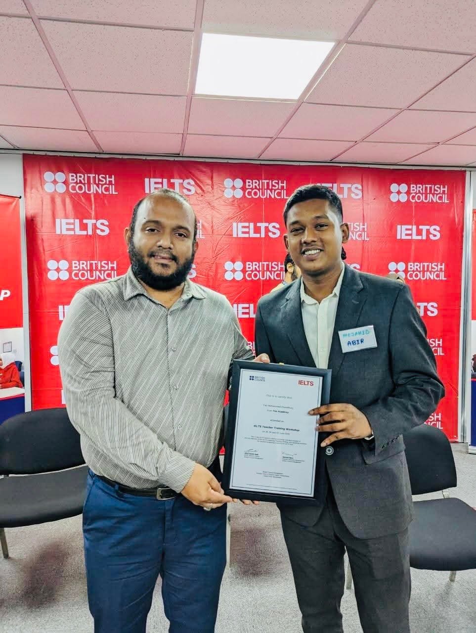 Abir receiving British Council trainer certificate